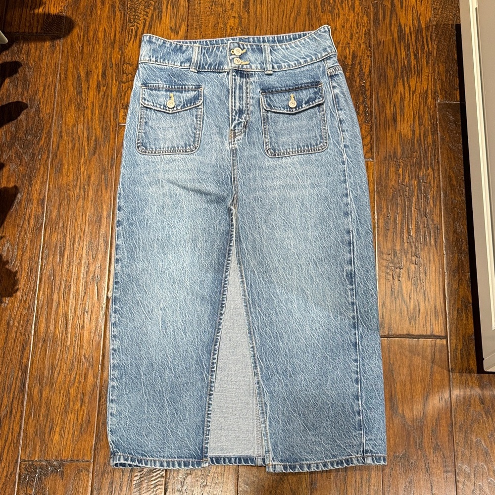 Free People Blue Denim Maxi Skirt
